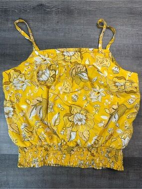 LOFT Yellow Floral Smocked Cami - Babydoll Inspired Petite Small